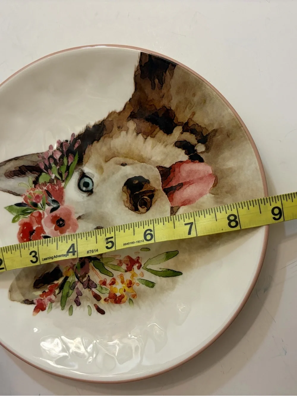 Pier one imports dolomite salad plate watercolor husky with floral crown